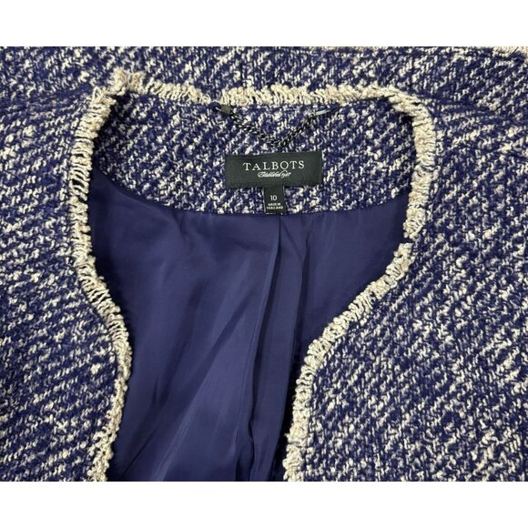 Talbots 10 Purple White Tweed Woven Blazer Jacket Classic Fall Winter Wool Blend - Picture 7 of 12